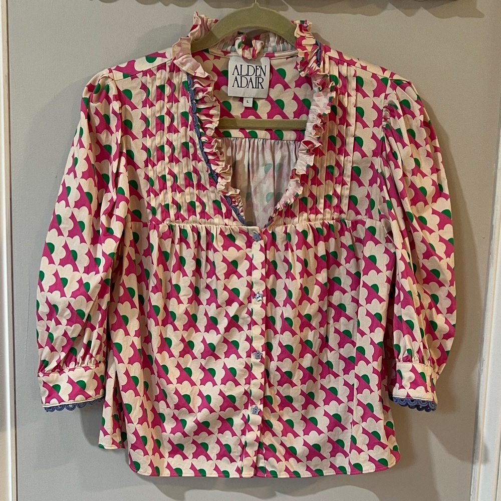 Alden Pink and Green Patterned Kids Blouse